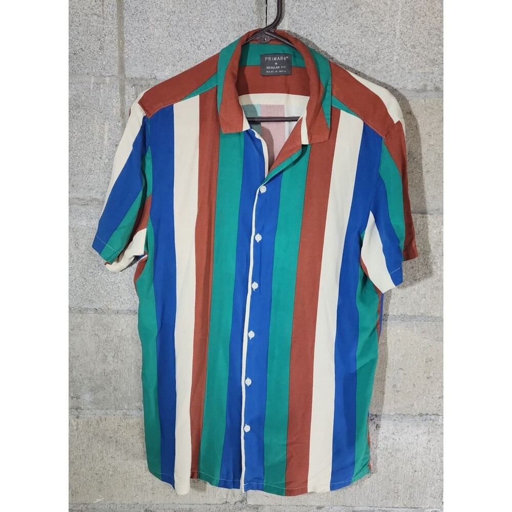 Primark Regular Fit Short Sleeve Button-Up Striped Men's Casual Shirt Size M